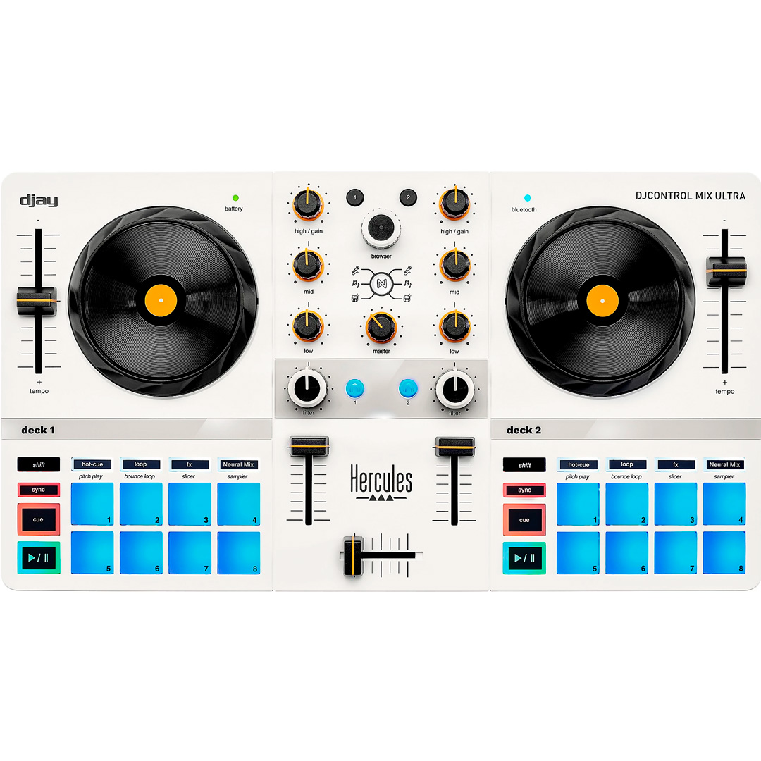Controlador Hercules DJControl Mix Ultra White | Controlador DJ Inalámbrico Bluetooth